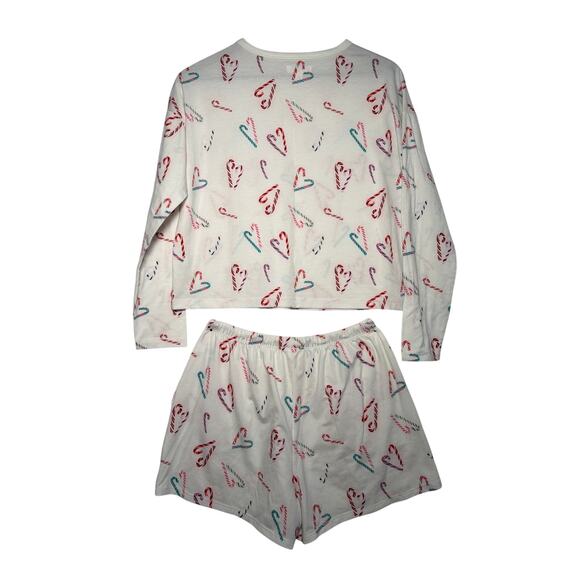 Colsie Candy Cane Pajamas Set Womens S White Pattern LS/Shorts Sleepwear Lounge - Picture 2 of 4
